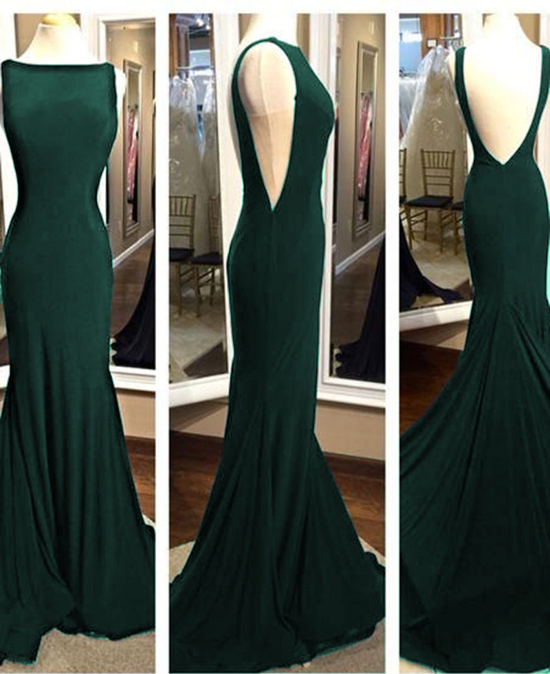 Elegant Long Backless Mermaid Fitted Black Formal Evening Dress with Sweep Train PL1101