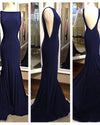 Elegant Long Backless Mermaid Fitted Black Formal Evening Dress with Sweep Train PL1101