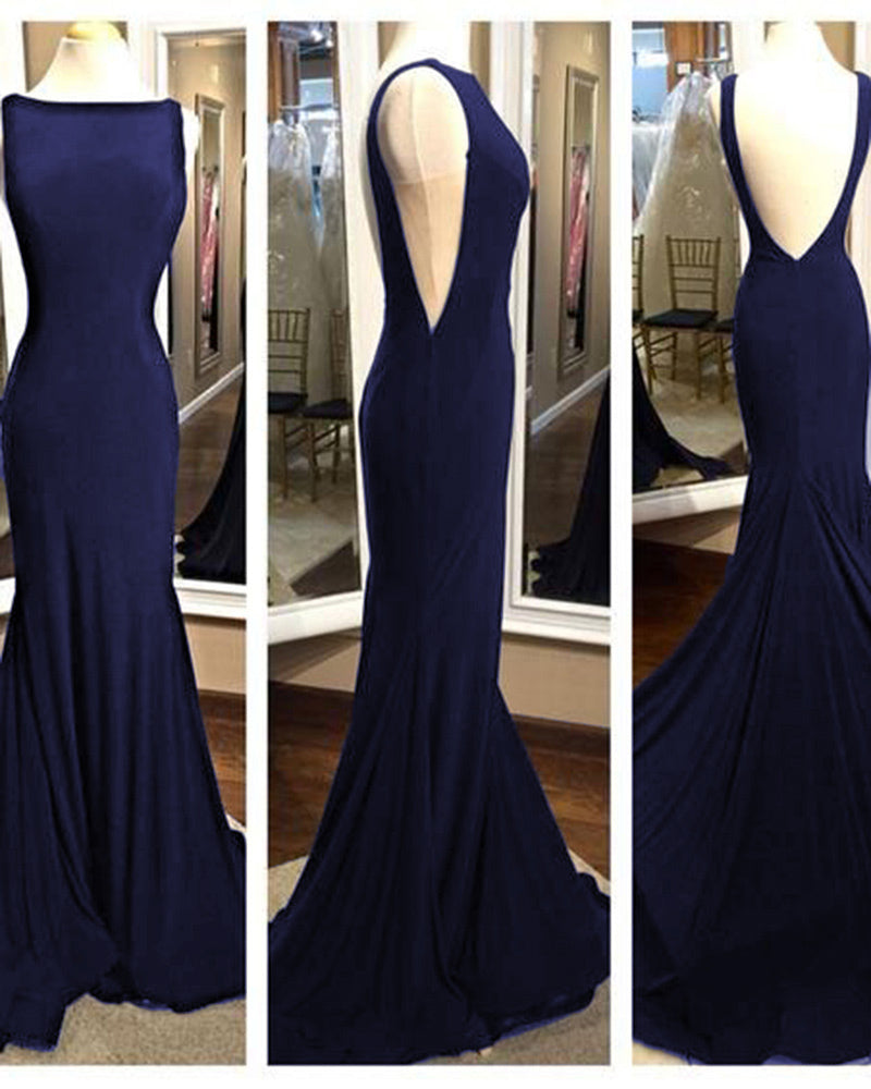 Elegant Long Backless Mermaid Fitted Black Formal Evening Dress with Sweep Train PL1101