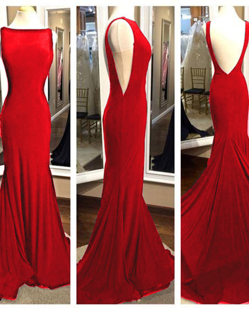 Elegant Long Backless Mermaid Fitted Black Formal Evening Dress with Sweep Train PL1101