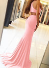 Pink Halter Prom Dresses Fitted Long Evening Party Gown