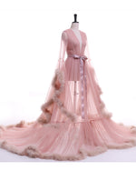See through Robe Gown Robe De Soiree V Neck Feather Long Sleeve Tulle Party Evening Dresses