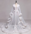 See through Robe Gown Robe De Soiree V Neck Feather Long Sleeve Tulle Party Evening Dresses
