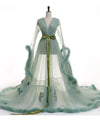 Wedding Robe Gown Feather Robe De Soiree V Neck with Long Sleeve Tulle Prom Dresses