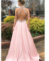 Classy Halter Pink  Long Girls Homecoming Dresses PL1100