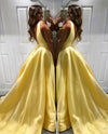 Siaoryne A Line Satin V Neck Girls Teal/Yellow Prom Dresses Long 2019 PL1115