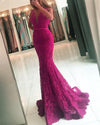 Red/navy Mermaid V Neck Lace Prom Dresses ,Long Formal Gowns PL213