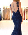 Red/navy Mermaid V Neck Lace Prom Dresses ,Long Formal Gowns PL213