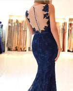 Red/navy Mermaid V Neck Lace Prom Dresses ,Long Formal Gowns PL213