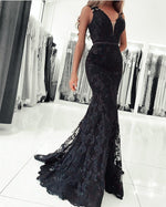 Red/navy Mermaid V Neck Lace Prom Dresses ,Long Formal Gowns PL213