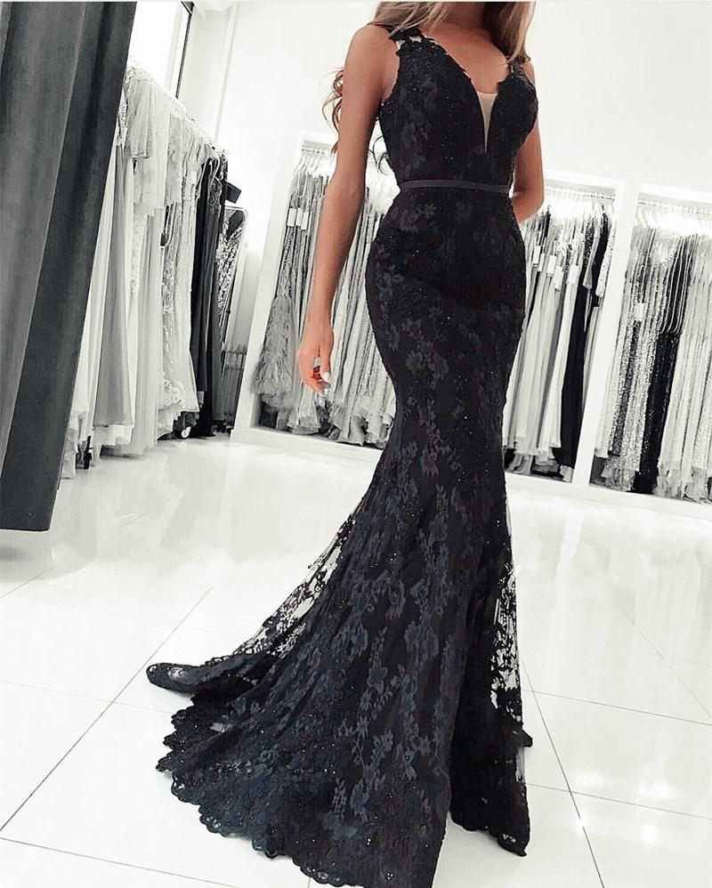 Red/navy Mermaid V Neck Lace Prom Dresses ,Long Formal Gowns PL213
