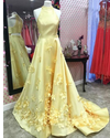 Siaoryne A Line Formal Yellow Halter Handmade Butterfly Prom Dresses Long PL524