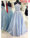 Light Blue A Line Satin Long Formal Prom Dresses LongO Vestido 2019