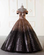 Luxury Sparkly Ball Gown Dresses Gold and Black Sequins Prom Evening Dresses PL749