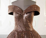 Luxury Sparkly Ball Gown Dresses Gold and Black Sequins Prom Evening Dresses PL749
