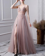 PL1103 Fancy Sexy Tulle Slit Lace Beading Prom Dresses Long Gown Vestido De Festa 2022