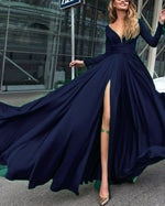 Sexy Split V Neck Long Women Evening Party Dress Long Sleeves RedFormal Prom Gown PL989