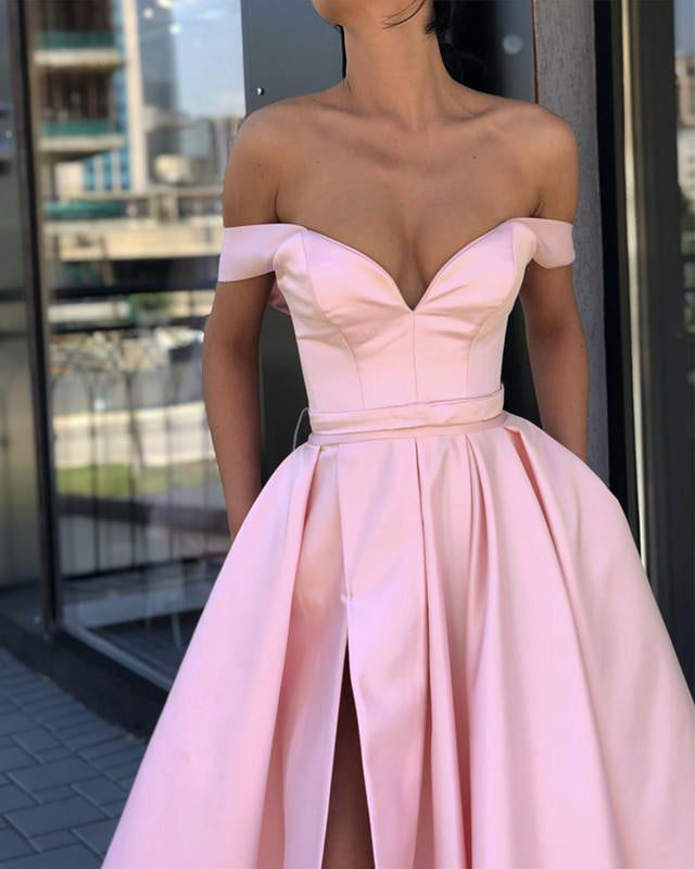 Pink Prom Cocktail Dresses 2019 Lilac Slit A Line Satin Formal Evening Dress Prom Party Dresses Pink Prom Cocktail Dresses 2019 Lilac Slit A Line Satin Formal Evening Dress Prom Party Dresses