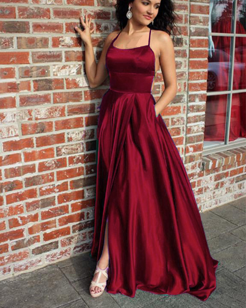Royal Blue Prom Dresses  Halter Long Graduation Girls Party Gown with Split PL5587