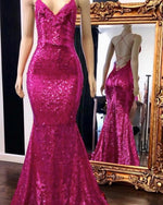 Burgundy Red Spaghetti Straps Mermaid Prom Dresses Long Evening Party Gown PL663