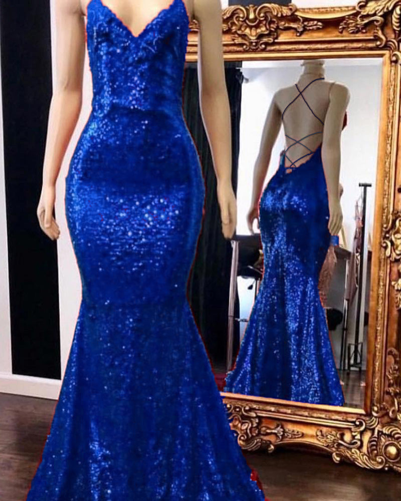 Burgundy Red Spaghetti Straps Mermaid Prom Dresses Long Evening Party Gown PL663