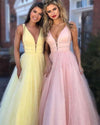 Sexy V Neck Bling Bling Sequins Prom Dress Long Graduation Party Gown with Straps PL5523