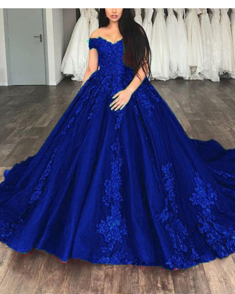 Royal Blue Ball gown Lace Wedding Dresses Prom Reception Party Gown 2019 WD6312