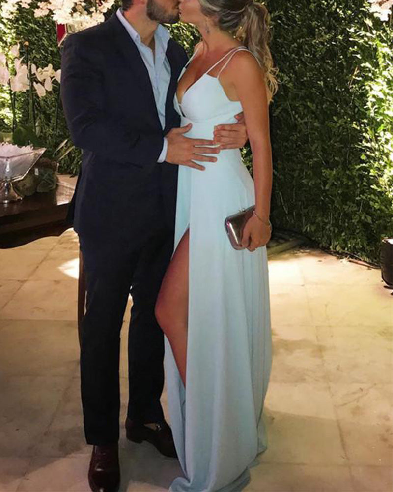 Spaghetti Straps Sexy Mint Long Evening Party Gowns PL514