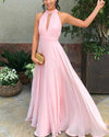 Pleated Halter Coral Pink Long Party Dress Women Formal Evening Gowns 2019 PL541