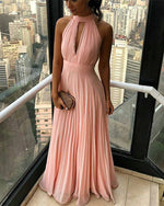 Pleated Halter Coral Pink Long Party Dress Women Formal Evening Gowns 2019 PL541