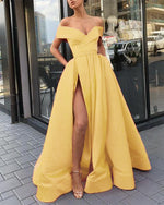 Elegant  Yellow/Wine Red Off the Shoulder Satin A Line Formal Long Gowns  for Prom PL6741