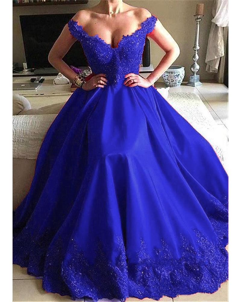 Off the Shoulder Red Women Formal Gown Lace Prom Dresses With Beading PL362
