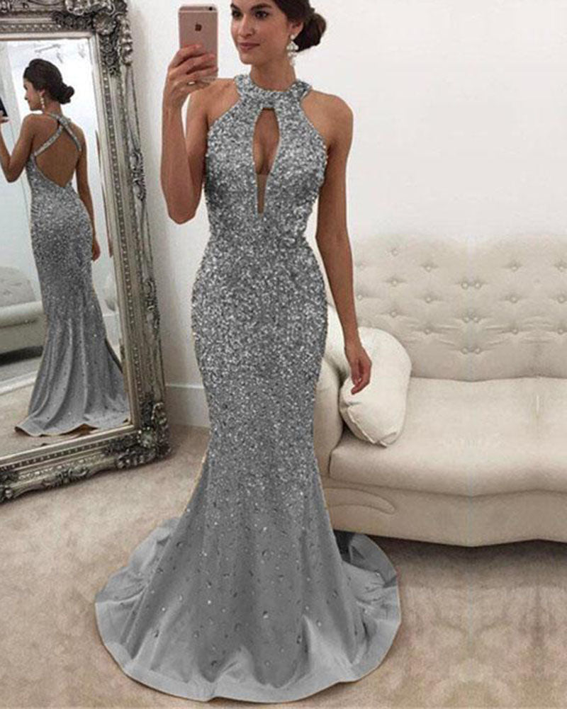 Heavy Beading Halter Prom Gowns Girls Pageant Dresses Mermaid Long PL2 Siaoryne Heavy Beading Halter Prom Gowns Girls Pageant Dresses Mermaid Long PL2 Siaoryne