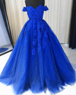 Royal Blue Ball Gown Debutante Gown Girls Lace Prom Dresses PL3392