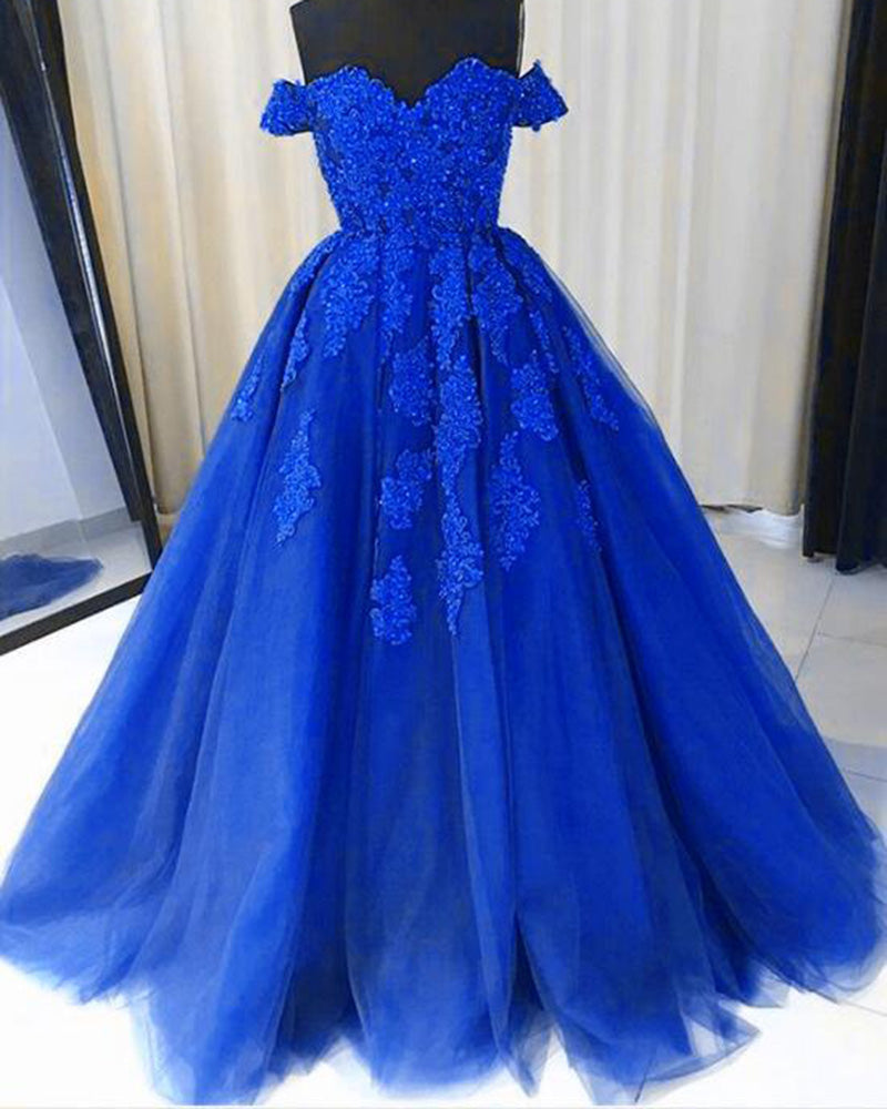 Royal Blue Ball Gown Debutante Gown Girls Lace Prom Dresses PL3392