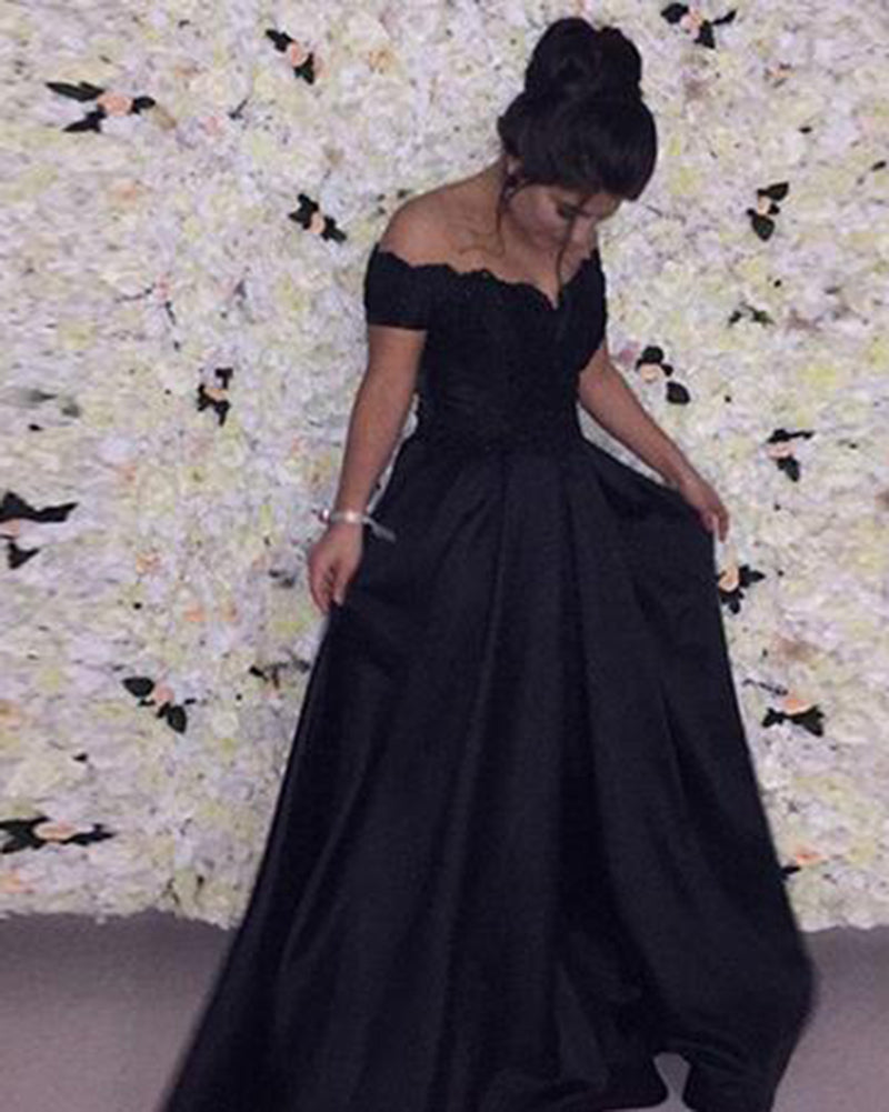 Cheap Black party Prom Dress 2022 Vestido De Festa off the shoulder Gown PL214