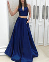 Halter Sexy royal Blue Crop Top Senior Prom Dress Girls Graduation Gown  Skirt Long