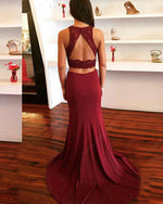 Lace Scoop Neck Fitted Prom Gown Two Pieces Party Dresses 2019 PL2102