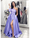 One Shoulder White Lace  Gray A Line Evening Prom Dresses Long 2019 PL6212