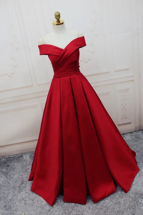 Off the Shoulder A Line Satin Red/Blue Girls Senior 2021 Prom dresses Long PL2103