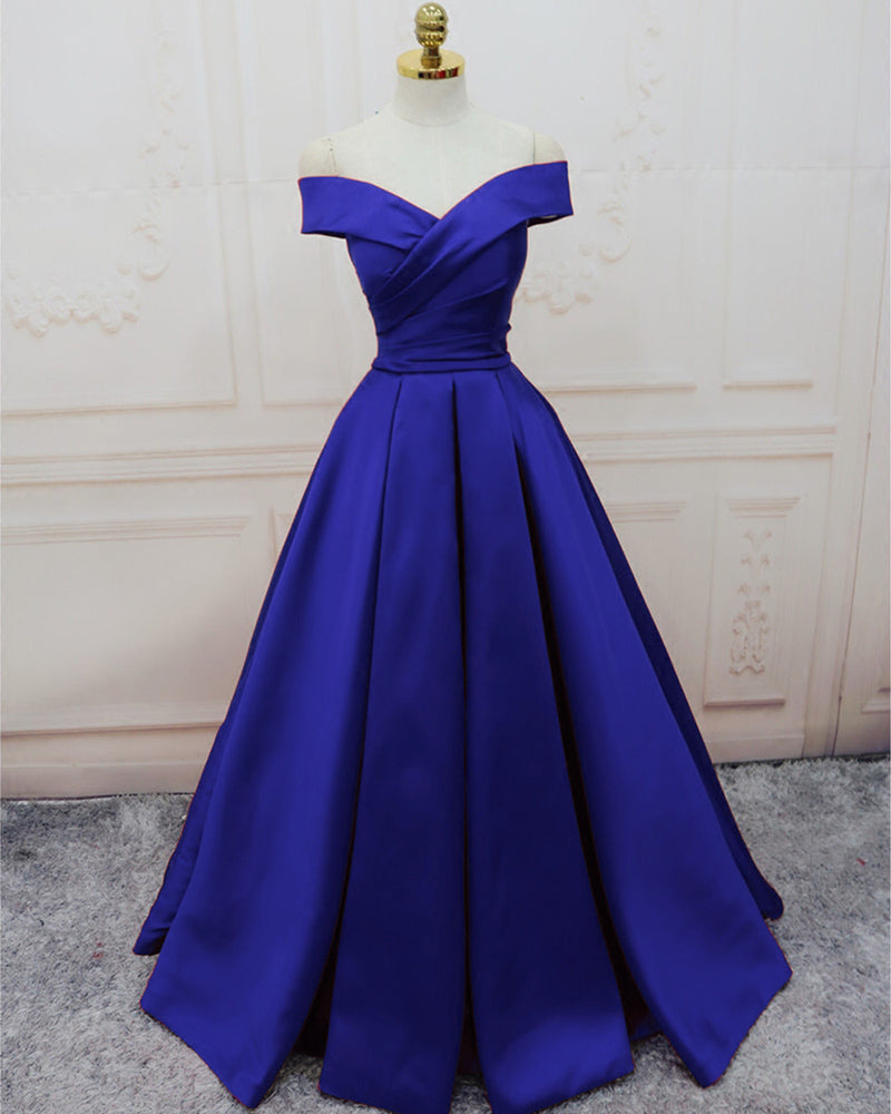Off The Shoulder A-line Prom Dresses, Newest Satin 2021 Prom Dresses Off The Shoulder A-line Prom Dresses, Newest Satin 2021 Prom Dresses