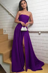 Women Elegant Strapless Evening Long Dresses 2019 with Slit Burgundy /Blue PL6500