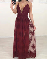 Burgundy Lace Prom Dress Women Long Party Dresses With Straps 2019 PL447