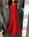 Red Chiffon Slit Prom Long Elegant Dresses 2019 PL3017