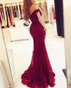 Royal Blue Lace Mermaid Prom Gown Off Shoulder with Sequins Long PL614