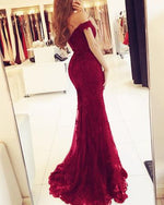 Royal Blue Lace Mermaid Prom Gown Off Shoulder with Sequins Long PL614