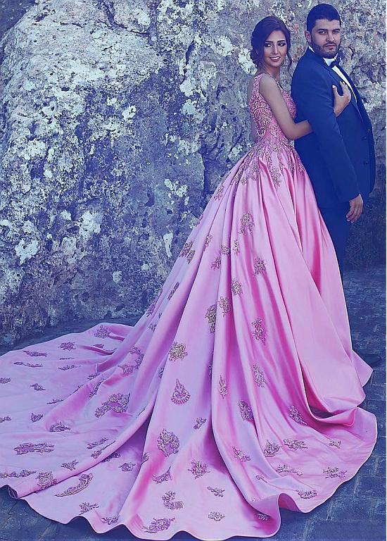 Pearl Pink Chiffon Plunging Long Engagement Dress - VQ