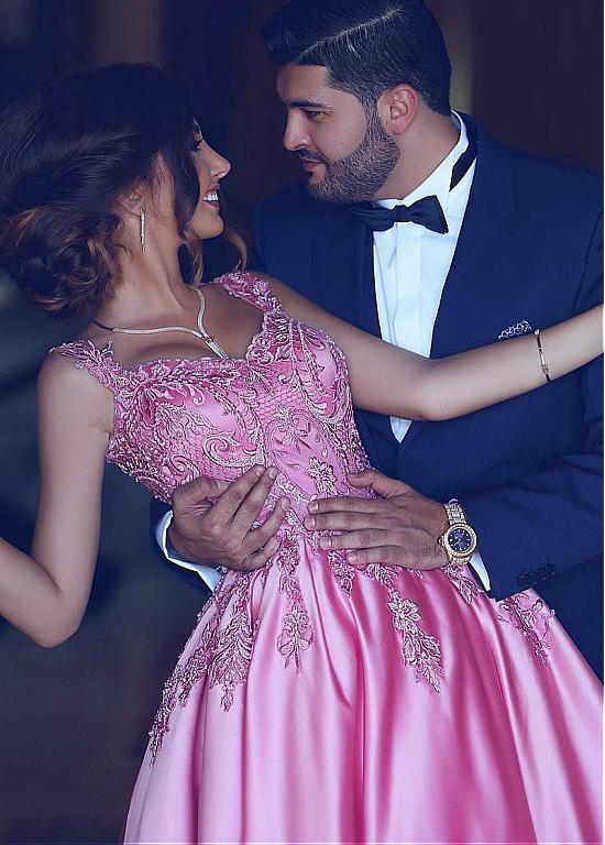Pink Lace Girls Women Dresses Women Engagement Formal Dress PL653