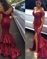 Bling Bling Burgundy Sequins Mermaid Party Prom Dresses Evening Long Gown PL698