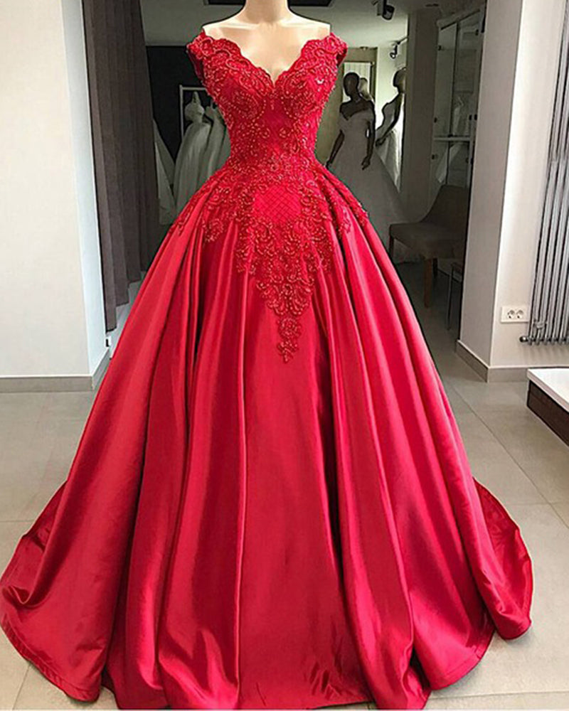 Cap Sleeve Cotillion Red Ball Gown Prom Gown  Robe De Soiree PL841